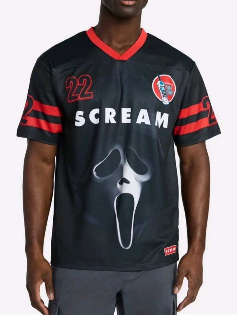 Scream Ghostface Men's Size M Front Back Graphic Soccer Jersey Short Sleeves NWT